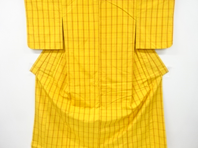 アンティーク　格子織り出し米沢紬着物アンサンブル